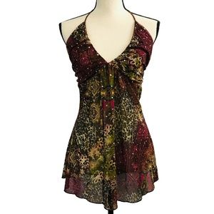 FANG Tops - Fang Brown % Burgundy Sequin Halter Top FANG Tops - Fang Brown % Burgundy Sequin Halter Top